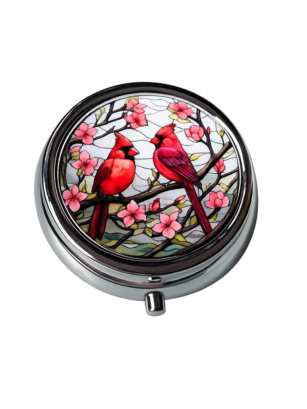 Cardinal Floral Round Pill Case / Pill Organizer-NEW